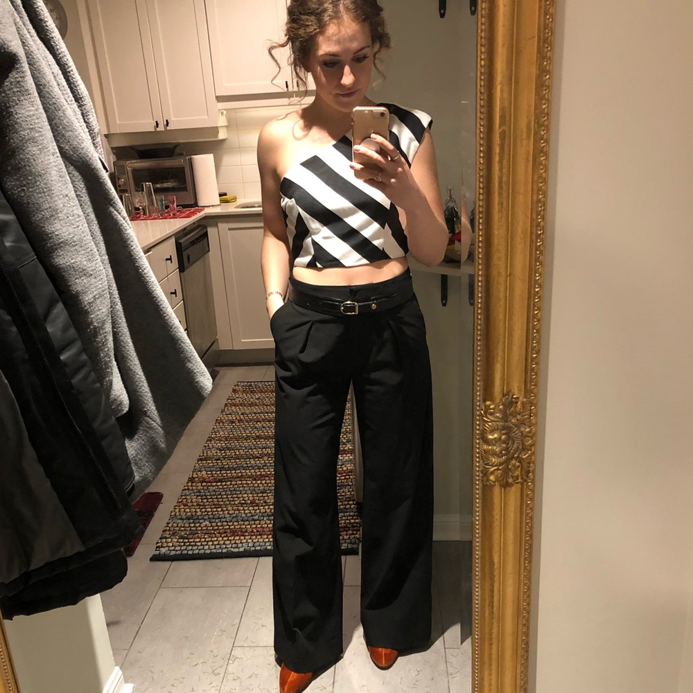 One shoulder crop top formal holt renfrew stripe black and white